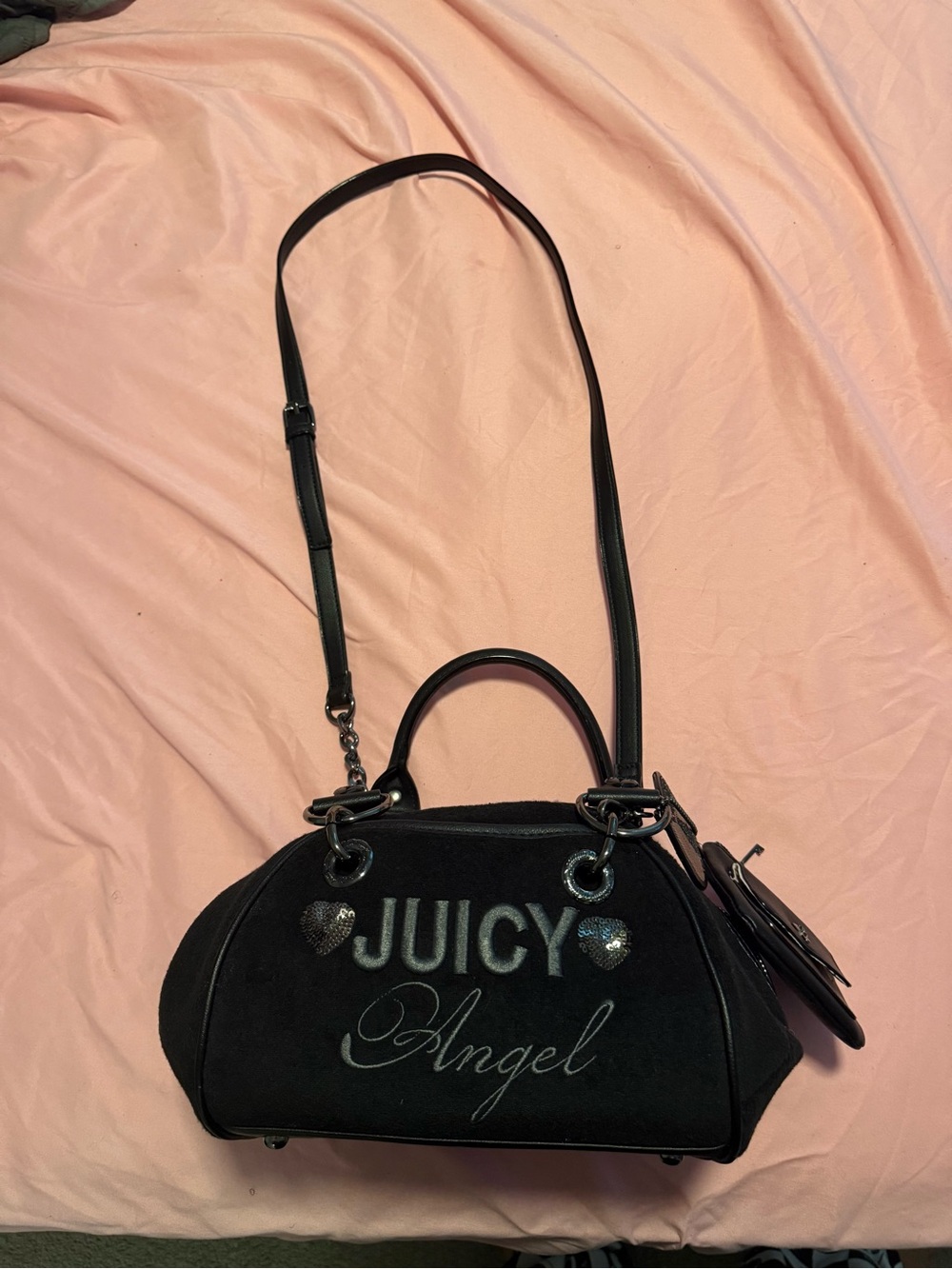 Juicy Couture Black 'Juicy Angel' Satchel with Heart Accents